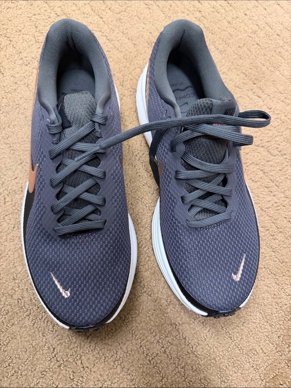 Nike Gray Running Shoes with Rose Gold Swoosh